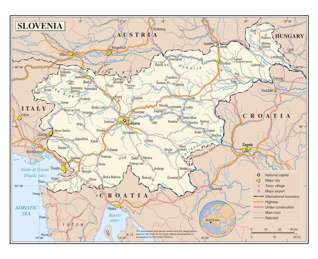 Карта на Словения летища